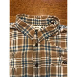 Ink Stained XL CC Filson Flannel Shirt Brown Plaid Long Sleeve Button Up